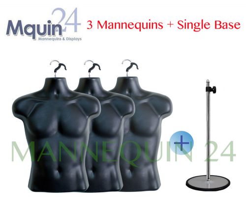 3 PCS of MALE TORSOS +3 HANGERS + 1 STAND BLACK MAN BODY MANNEQUIN FORM DISPLAY