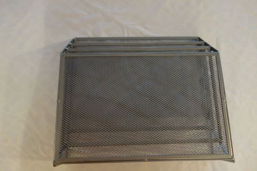 Steel Mesh Desk Organizer Three Horizontal Storage Office Home Compartments Grey