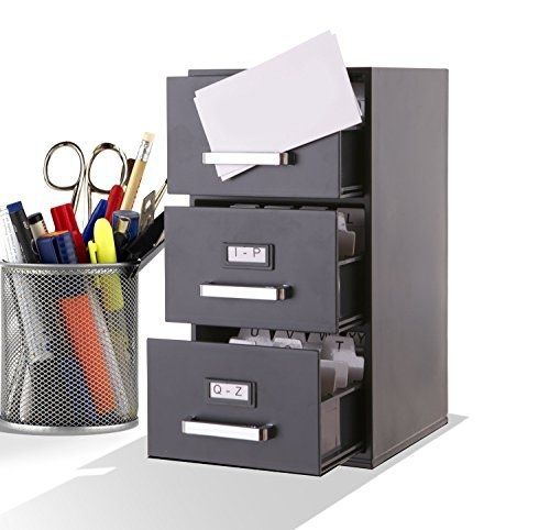 Tech Tools Mini File Cabinet Business Card Holder 3-Drawer