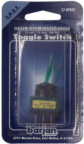 Barjan 057BP803 12 VOLT GREEN ILLUMINATED LEVER 20 AMP ON/OFF TOGGLE SWITCH