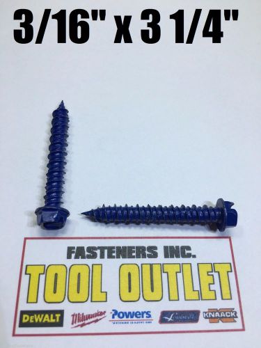 (1,000 Pack) 3/16&#034; X 3-1/4&#034; Concrete/Masonry Screw Anchors (Tapcon) Hex Head