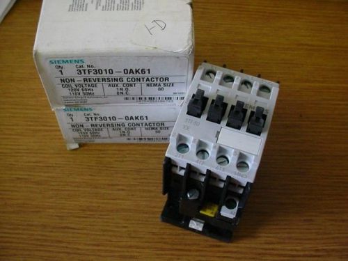 (2) Siemens 3TF3010-OAK61 Non-Reversing Contactor 120V 60Hz NEW