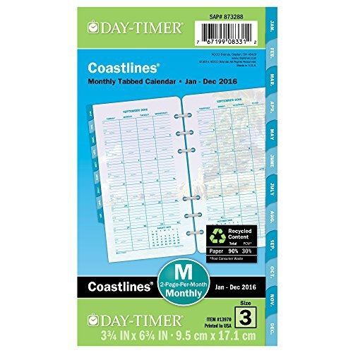 Day-Timer Monthly Planner Refill 2016, Two Page Per Month, Coastlines, Portable