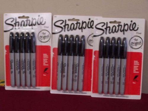 NEW! Sharpie Fine Point Black Permanent Markers (5 Pack) Total 15 Markers