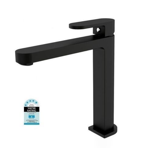 MATT BLACK ECCO Oval Bathroom WELS Tall High Basin Flick Mixer Tap Faucet