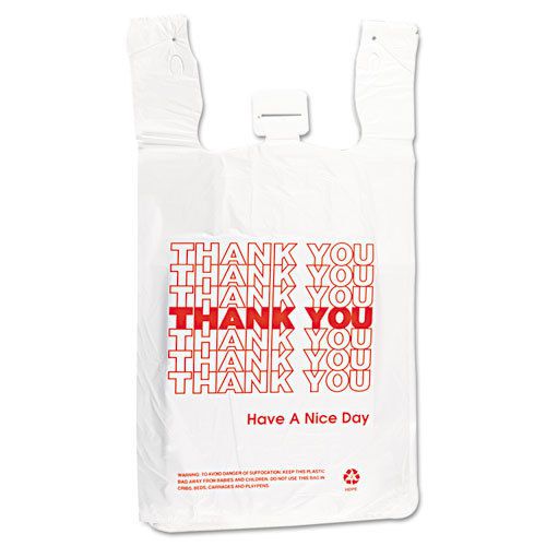 T-Shirt Thank You Bag, 12 x 7 x 13, 14 Microns, White, 500/Carton