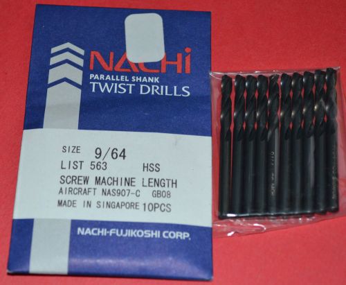 10 Pcs NACHI 9/64&#034; Screw Machine Length - Aircraft style-Black Oxide HSS Drills