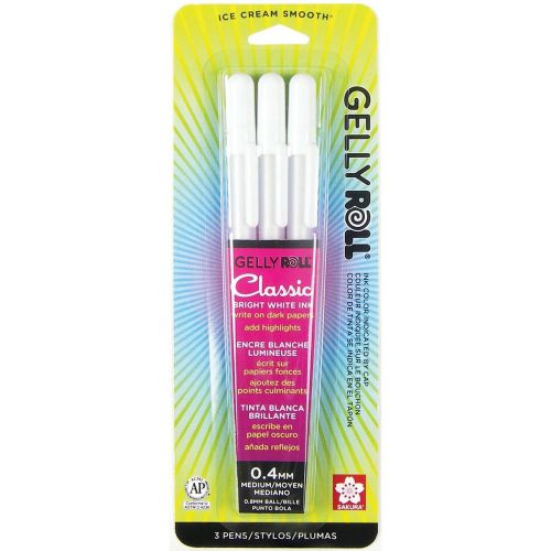 Sakura 37488 3-Piece Gelly Roll Blister Card Medium Point Gel Ink Pen Set White