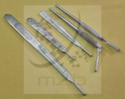 Set of 5 Assorted Surgical Scalpel Blade Handles Flat &amp; Round #4 #4L