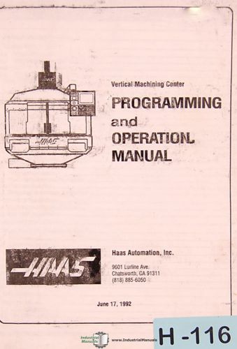 Haas vf vmc, programming wiring and operations manual 1992 for sale