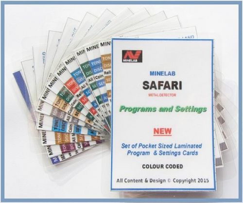 Minelab safari metal detector program cards. pocket sized. waterproof. new for sale