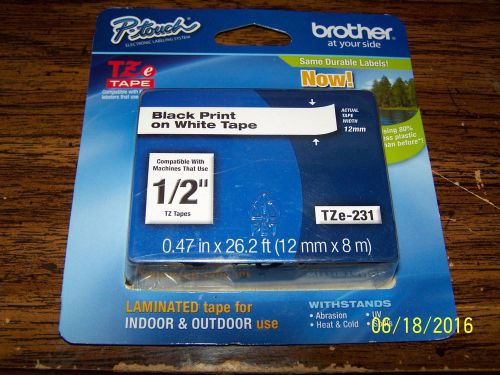 New- BROTHER LABEL -TZe -231 Single -1/2&#034; MARKER TAPE 12mm Black on White