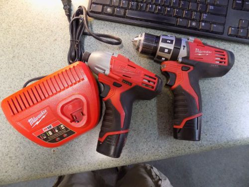 Milwaukee 2411-20 3/8 drill driver &amp; 2450-20 impact driver w/ charger 2 battery for sale