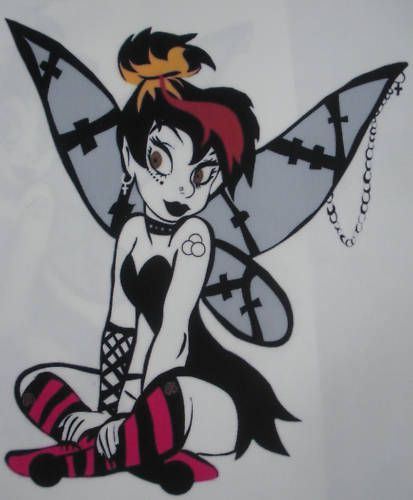 4 x DIY  Tinkerbell Goth Punk EMO fairy Tink Iron On / Heat Transfers  (Set F)