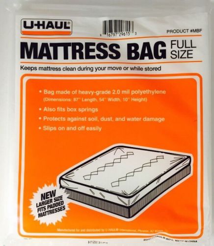 New &amp; Sealed! U-HAUL Moving Full Size Mattress Bag Plastic Cover