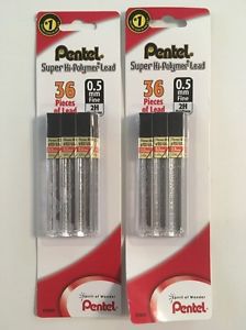 72 Pentel Super Hi-Polymer Lead Refill (0.5mm) Fine, 2H 2pk NEW