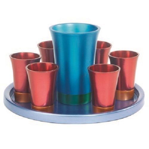 Wine Liquor Beverage Dispenser Large Metal Cup Set of 6 Shot Glasses Round Plate