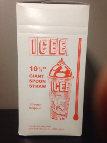 Red spoon straws box of 300 for shaved ice snow cones - unwrapped for sale