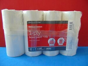 10 Pack New Office Depot 1-Ply Bond Paper Rolls 3&#034; x 128&#039; White