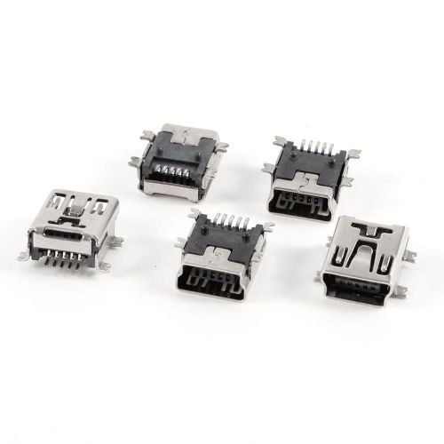 5 pcs mini usb type b female port 5-pin 180 degree smd smt pcb jack for sale