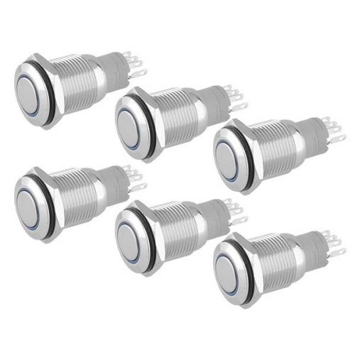 6pcs Blue Led 16mm Metal Switch Self Latching Push Button 5 Pin Waterproof Car