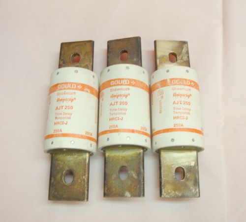 3 lot used gould shawmut ajt250 class j fuse ajt 250 amp 600 volt ac lpj-250sp for sale