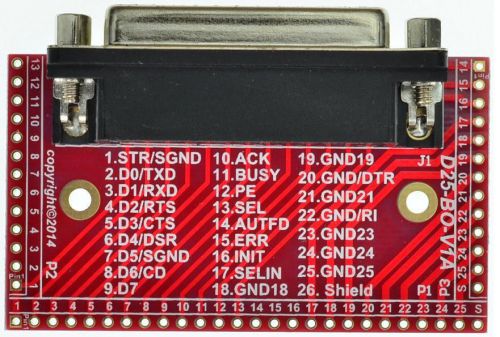 Db25 female printer port breakout board, adapter, (female)  elabguy d25-f-bo-v1a for sale