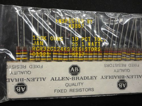 NOS 25PCS ALLEN BRADLEY 120K-1W-10% RCR32G124KS 1WATT CARBON COMP. RESISTOR