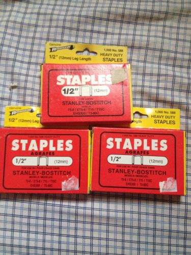 1000 No. 588 LOT OF 3 PACKS Genuine Arrow 1/2&#034; (12mm) Heavy Duty Staples