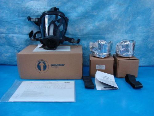 New survivair cbrn #7690 sz medium black gas mask w/ 2 niosh canisters for sale