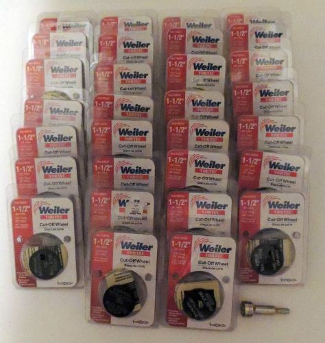 30PC LOT WEILER 1-1/2&#034; CUT-OFF WHEELS &amp; MANDREL METAL #36532 1-1/2&#034; x 1/16 x 3/8