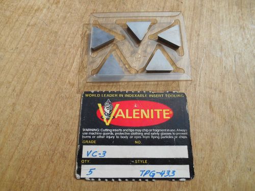 VALENITE CARBIDE INSERTS , TPG433 , VC-3 , 5 INSERTS