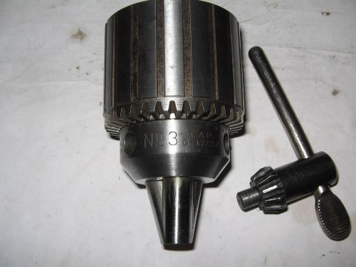 Jacobs # 3 Drill Chuck/Key, MT2 Shank, JT3 Mount, 0-17/32&#034; Capacity