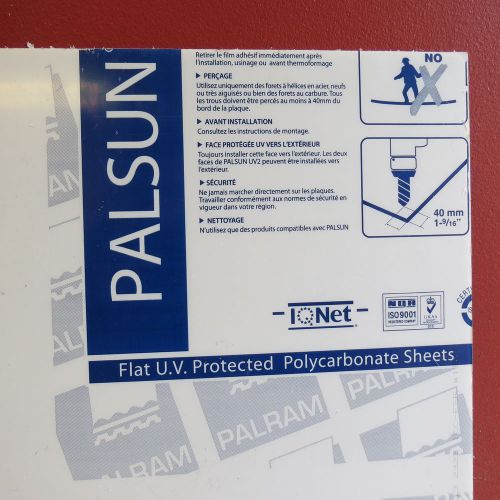 PALSUN FLAT U.V. POLYCARBONATE  3/16&#034; X 25&#034; X 21&#034;