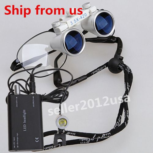 Dental Surgical Medical 3.5X Binocular Loupes + Black LED Head Light Lamp New