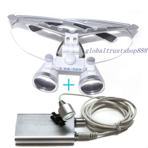 Dental surgical binocular loupes optical glass loupe+led head light lamp 3.5*320 for sale