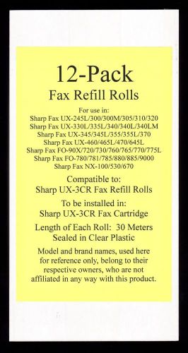 12-pack of UX-3CR Fax Film Refill Rolls for Sharp UX-460 UX-465L UX-470 UX-645L