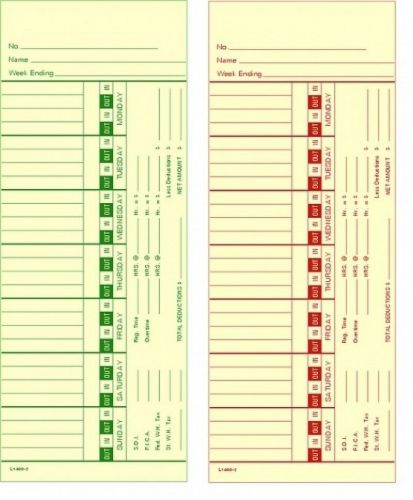 Time card bi-weekly left side print timecard l1400-2 box of 1000 for sale