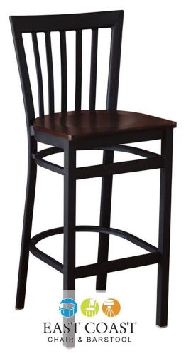 New Gladiator Full Vertical Back Metal Restaurant Bar Stool w/ Walnut Wood Seat