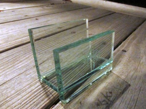 Business Card Holder Green Glass Initials PK Monogram Etched Letter Desk