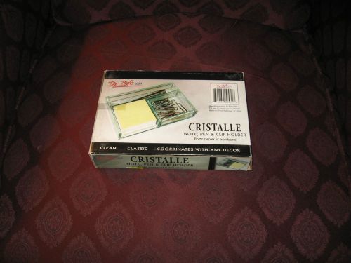 BRAND NEW IN ORIGINAL UNOPENED CRISTALLE NOTE,PEN, &amp; CLIP HOLDER ALL HEAVY GLASS