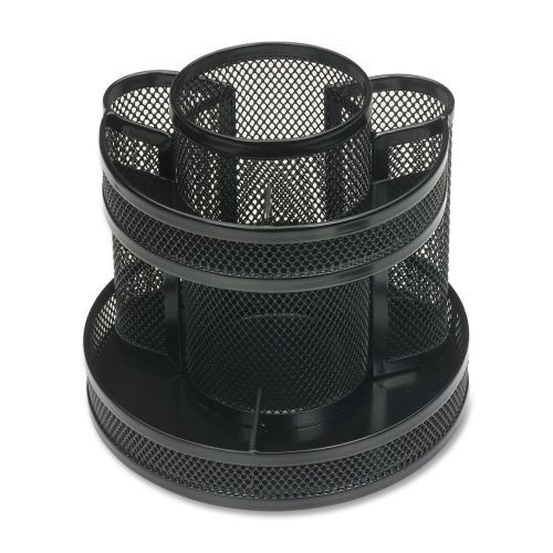 Business Source Rotary Mesh Organizer - 6.6&#034;x6.6&#034;x6.6&#034;- Steel -Black - BSN62886