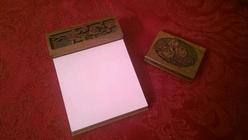 Lasercraft wood note master memo holder letter opener desk set floral roses vtg for sale