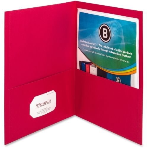 Business Source Double Pocket Portfolio - 8.50&#034; x 11&#034; - Red - 25/Box - BSN78494