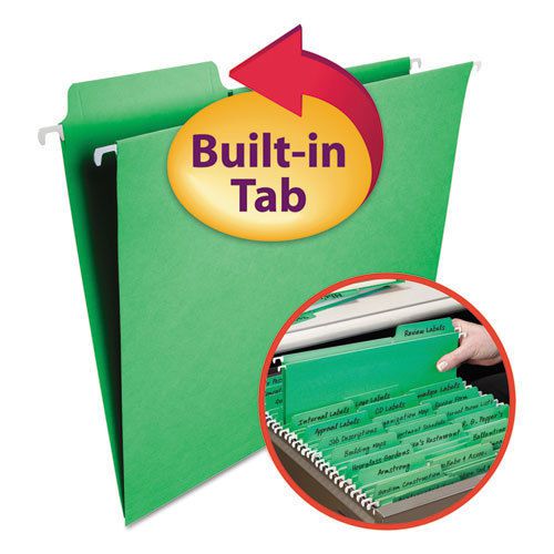 FasTab Hanging File Folders, Letter, Green, 20/Box