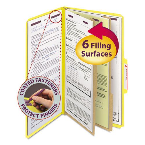 Pressboard Classification Folders, Legal, Six-Section, Yellow, 10/Box