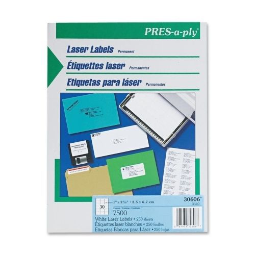 Avery Pres-A-Ply Standard Address Label -1&#034;Wx2.62&#034;L - 7500/Box - Laser