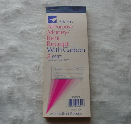 Adams All Purpose Money/Rent Receipt With Carbon 2 Part Duplicate 50 Sets