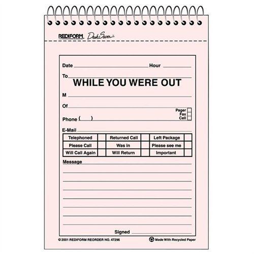 Rediform spiral phone message book - 50 sheet[s] - wire bound - 2 part - (47296) for sale