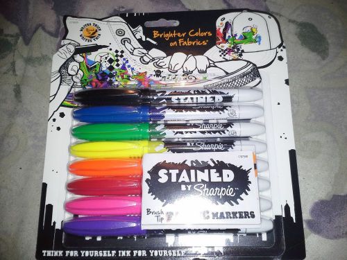 Stained by Sharpie Brush Tip Fabric Markers, 8 Colored Markers (1779005), New